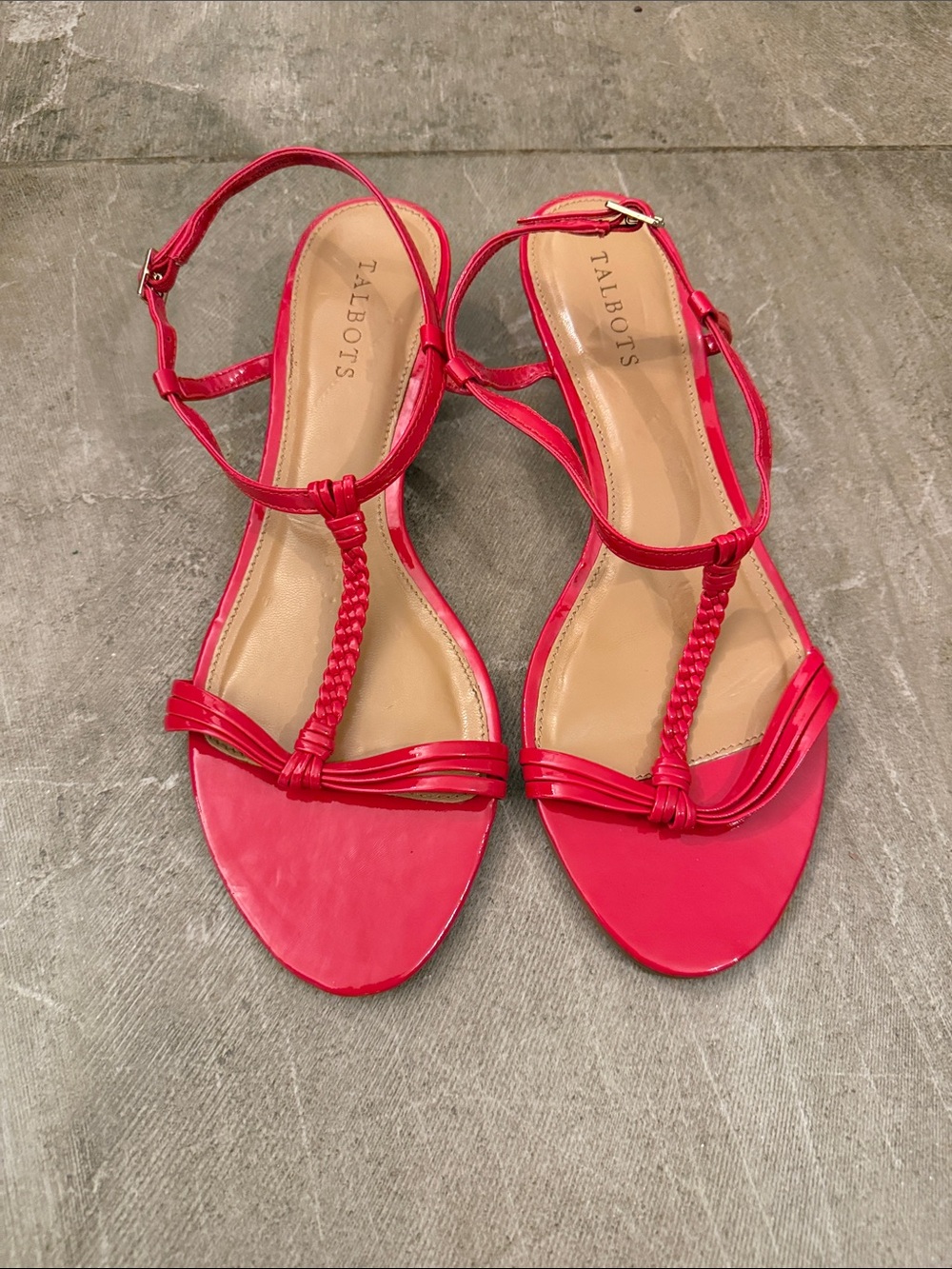 Talbots Vibrant Red Braided T‑Strap Sandals